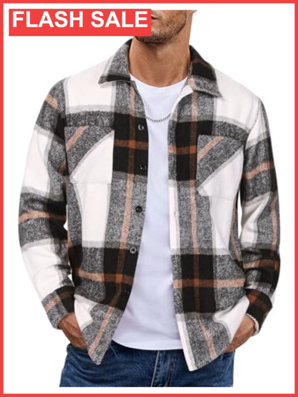 COOFANDY Men's Plaid Button Down Shirt Jacket Fleece Lined Shacket with Pockets
